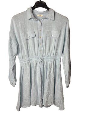 Kori Mini Shirt Dress Size L Shell Buttons 2 Pockets Elastic Waist Drawstring